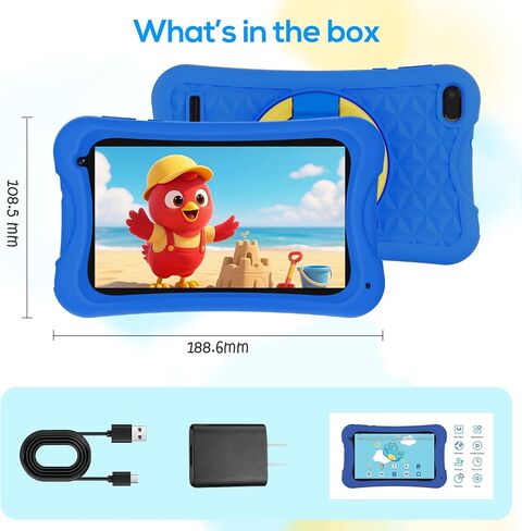 Digiland 7 Inch Kids Tablet ، Android 13 Tablet Tablet with Quad Core ، RAM 4GB+32GB ROM ، 3000MAH ، 2MP+5MP CAMERSS ، أدوات التحكم الوالدية ، مكبرات صوت مزدوجة ، WIFI ، BT 5 مع حالة مقاومة للطفل - Blue in Kuwait