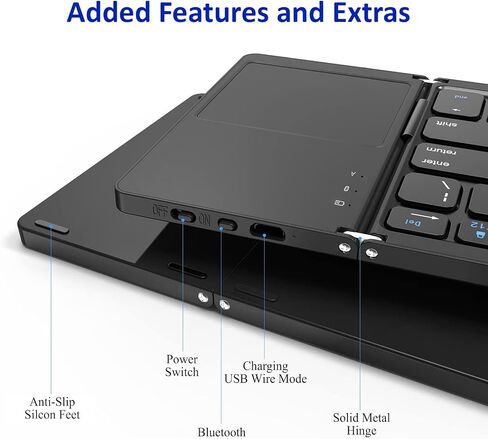Slim Foldable Wireless Keyboard Compatible with Honor Magic6 Ultimate with TOUCHPAD Mouse Fully Universal Providing 48H Use, 560 Days Standby, Portable, Compact, Tri-Fold, Rechargeable! in Saudi Arabia