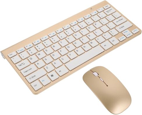 NUOBESTY Wireless Keyboard and Mouse Combo – Compact 2.4G Ergonomic Keyboard Mouse Set with USB Receiver for Computer, Laptop, Desktop, PC – Gold in Kuwait
