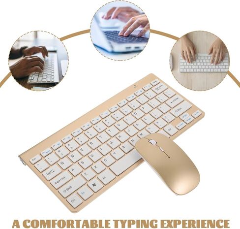 NUOBESTY Wireless Keyboard and Mouse Combo – Compact 2.4G Ergonomic Keyboard Mouse Set with USB Receiver for Computer, Laptop, Desktop, PC – Gold in Kuwait