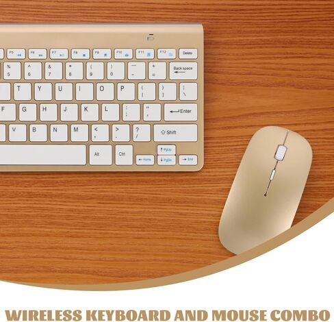 NUOBESTY Wireless Keyboard and Mouse Combo – Compact 2.4G Ergonomic Keyboard Mouse Set with USB Receiver for Computer, Laptop, Desktop, PC – Gold in Kuwait