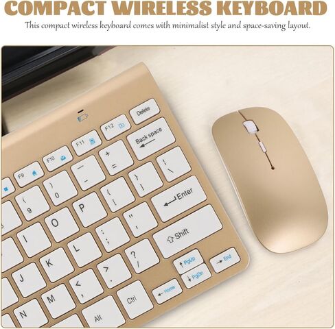 NUOBESTY Wireless Keyboard and Mouse Combo – Compact 2.4G Ergonomic Keyboard Mouse Set with USB Receiver for Computer, Laptop, Desktop, PC – Gold in Kuwait