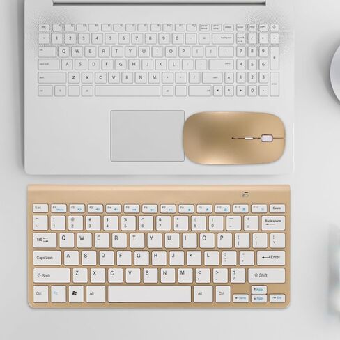 NUOBESTY Wireless Keyboard and Mouse Combo – Compact 2.4G Ergonomic Keyboard Mouse Set with USB Receiver for Computer, Laptop, Desktop, PC – Gold in Kuwait