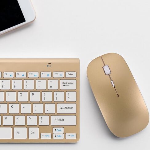 NUOBESTY Wireless Keyboard and Mouse Combo – Compact 2.4G Ergonomic Keyboard Mouse Set with USB Receiver for Computer, Laptop, Desktop, PC – Gold in Kuwait
