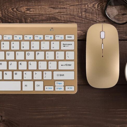 NUOBESTY Wireless Keyboard and Mouse Combo – Compact 2.4G Ergonomic Keyboard Mouse Set with USB Receiver for Computer, Laptop, Desktop, PC – Gold in Kuwait