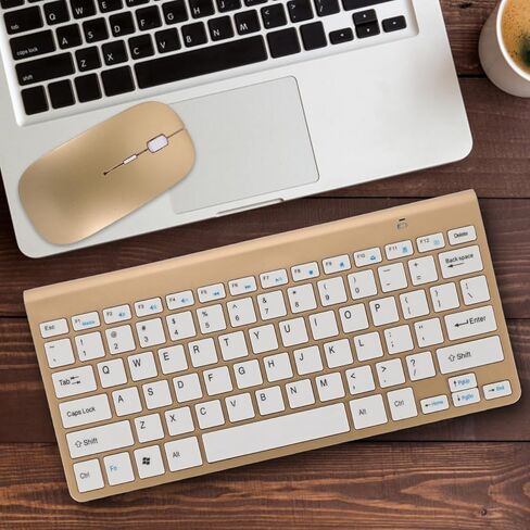 NUOBESTY Wireless Keyboard and Mouse Combo – Compact 2.4G Ergonomic Keyboard Mouse Set with USB Receiver for Computer, Laptop, Desktop, PC – Gold in Kuwait