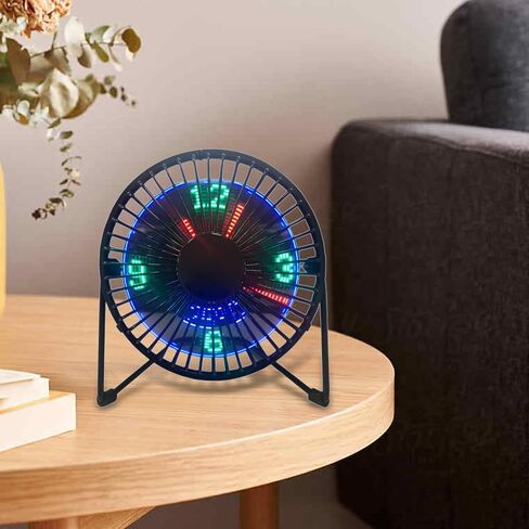 LED USB Clock Fan Desk Fan USB Real Time Fan Handheld Fans 360° Rotation Mini Portable Fan Desktop Cooling Fan for Dorm Room Home Indoor Car, Black, 4 Inch Temperature in Kuwait