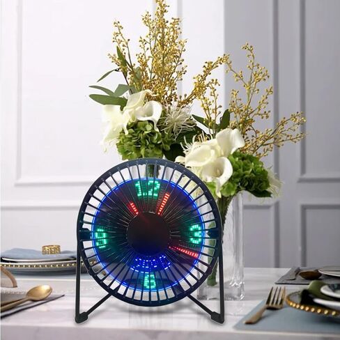 LED USB Clock Fan Desk Fan USB Real Time Fan Handheld Fans 360° Rotation Mini Portable Fan Desktop Cooling Fan for Dorm Room Home Indoor Car, Black, 4 Inch Temperature in Kuwait