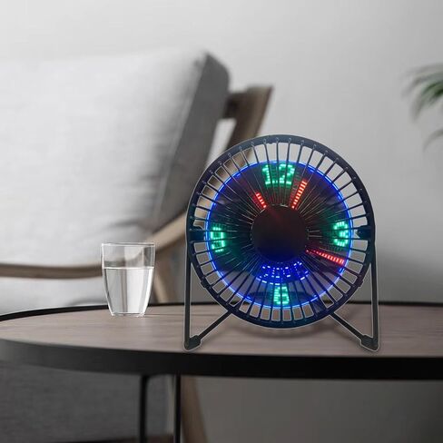 LED USB Clock Fan Desk Fan USB Real Time Fan Handheld Fans 360° Rotation Mini Portable Fan Desktop Cooling Fan for Dorm Room Home Indoor Car, Black, 4 Inch Temperature in Kuwait