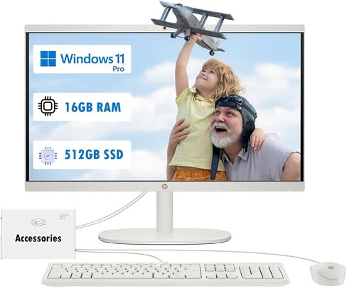 HP All-in-One Computer-21.5 '' Display Display PC ، Win 11 Pro ، Wi-Fi 6 ، Bluetooth ، Intel Celeron Processor ، HDMI ، HD Webcam ، w/الملحقات (RAM 16GB | 512GB SSD) in Saudi Arabia