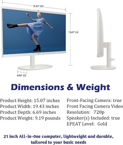 HP All-in-One Computer-21.5 '' Display Display PC ، Win 11 Pro ، Wi-Fi 6 ، Bluetooth ، Intel Celeron Processor ، HDMI ، HD Webcam ، w/الملحقات (RAM 16GB | 512GB SSD) in Saudi Arabia