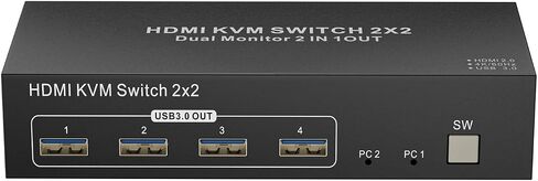 HDMI Displayport KVM Switch 2 Monitors 2 Computers, Dual Monitor 4K@60Hz KVM Switcher 2PC Extended Display for 2 Port Share 4 USB 3.0 Hub Keyboard Mouse Desktop Controller and 2 USB Cables Included in Saudi Arabia