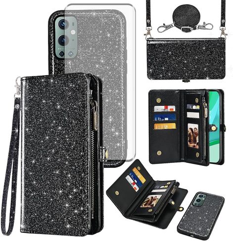 Asuwish Phone Case for OnePlus 9 Pro One Plus 9Pro 5G Zipper Wallet Cover Detachable With With Glass Glass Screen Screen Screen Strap Stern in Saudi Arabia