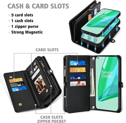 Asuwish Phone Case for OnePlus 9 Pro One Plus 9Pro 5G Zipper Wallet Cover Detachable With With Glass Glass Screen Screen Screen Strap Stern in Saudi Arabia