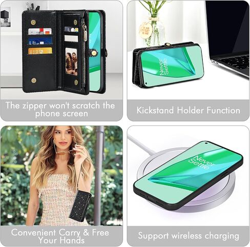 Asuwish Phone Case for OnePlus 9 Pro One Plus 9Pro 5G Zipper Wallet Cover Detachable With With Glass Glass Screen Screen Screen Strap Stern in Saudi Arabia