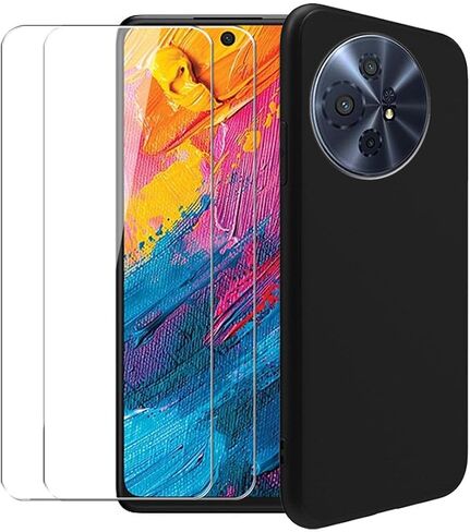 Case for TCL 60 XE NXTPAPER 5G + Glass Screen Protector Tempered Film - Transparent Silicone Soft Flexible Bumper Shockproof TPU Protective Cover Shell (Black) in Kuwait