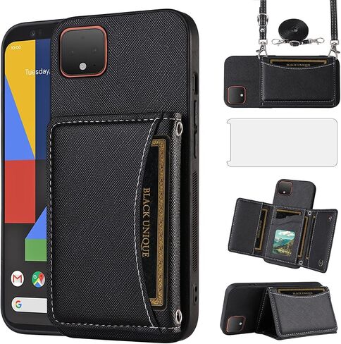 Asuwish Phone Case for Google Pixel 4 Wallet Wallet with Glass Glass Screen Protector and Card Pu Slote Slot Mobile ائتمان إكسسوارات الخلية Pixel4 Pixle in Kuwait