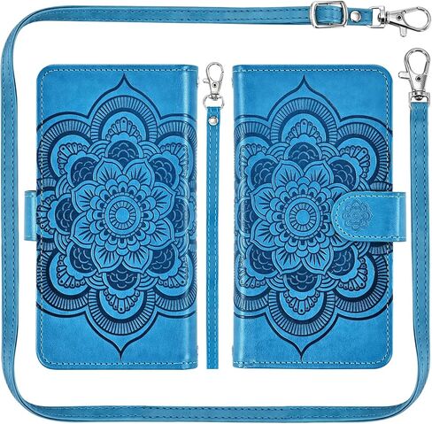 Asuwish Phone Case for iPhone 16 Pro Max 6.9 inch Zipper Wallet Detachable Cell Cover with Tempered Glass Screen Protector Strap Flower Card Holder i Phone16 16Pro i16 ProMax 16ProMax Women Girls Blue in Saudi Arabia