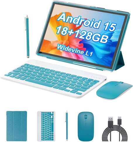 Android 15.0 10Inches Tablet, 18GB RAM+128GB ROM+2TB Expandable, Tab Set with Keyboard/Case/Mouse/Stylus, 2.0GHz Quad-core Processor, 1280 * 800 IPS HDScreen, 5G WiFi6 BT 5.0 (Black) in Saudi Arabia