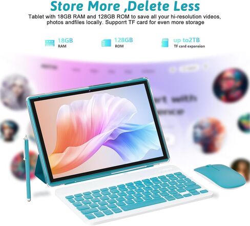 Android 15.0 10Inches Tablet, 18GB RAM+128GB ROM+2TB Expandable, Tab Set with Keyboard/Case/Mouse/Stylus, 2.0GHz Quad-core Processor, 1280 * 800 IPS HDScreen, 5G WiFi6 BT 5.0 (Black) in Saudi Arabia