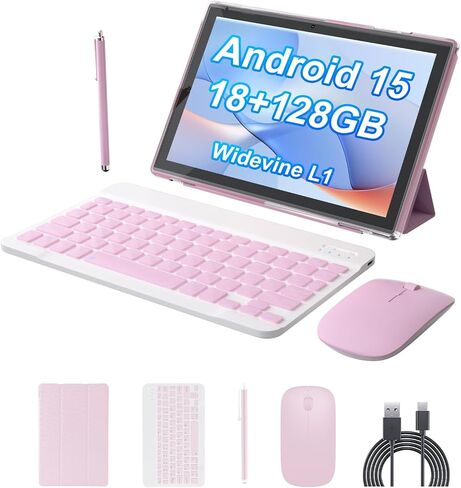 Android 15.0 10Inches Tablet, 18GB RAM+128GB ROM+2TB Expandable, Tab Set with Keyboard/Case/Mouse/Stylus, 2.0GHz Quad-core Processor, 1280 * 800 IPS HDScreen, 5G WiFi6 BT 5.0 (Black) in Saudi Arabia