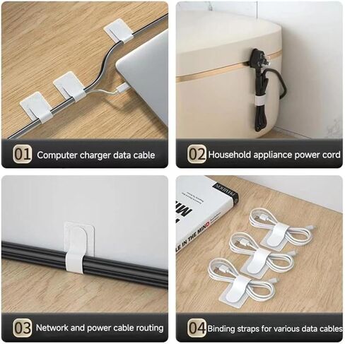 50Pcs White Convenient Data Cable Storage Adhesive Cable Organizer, Home Office Desktop Cables Tie, Wire Fixing and Organizing Tool, 28X90mm in Saudi Arabia