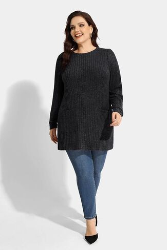 RITERA Plus Size Tops For Women Lightweight Sweater Round Neck Long Sleeve Shirts Tunic Fall Blouse in Kuwait