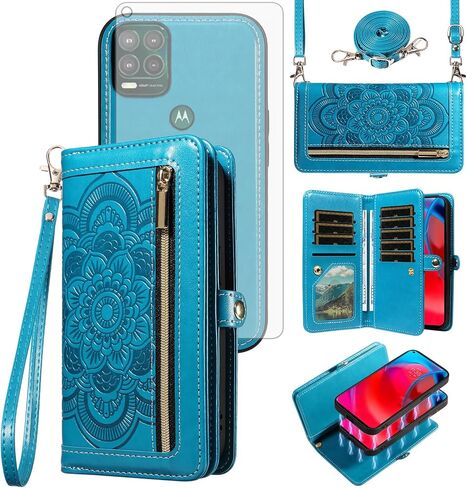 حالة الهاتف ASUWISH لـ Moto G Stylus 5G 2021 غطاء خلية قابلة للفصل مع حامية شاشة زجاجية مزودة بوقت Crossbody حزام زهرة Motorola Gstylus G5 XT2131DL نساء البنات الأرجواني in Saudi Arabia