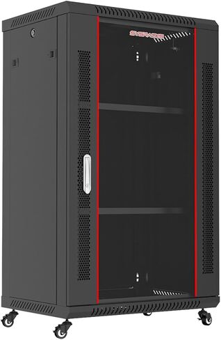 Sysracks 18U Server Rack Cabinet – 18" Deep Locking Network Enclosure with Casters, Cooling Fan, Power Bar, and Dust-Tight Cable Entries in Saudi Arabia