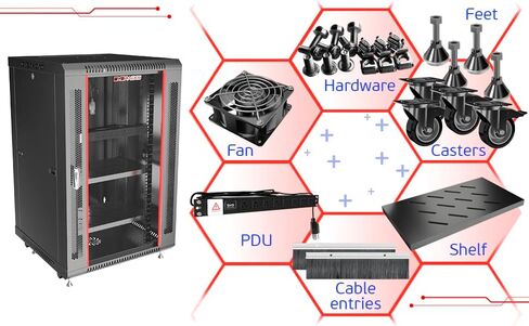 Sysracks 18U Server Rack Cabinet – 18" Deep Locking Network Enclosure with Casters, Cooling Fan, Power Bar, and Dust-Tight Cable Entries in Saudi Arabia