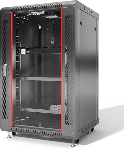 Sysracks 18U Server Rack Cabinet – 18" Deep Locking Network Enclosure with Casters, Cooling Fan, Power Bar, and Dust-Tight Cable Entries in Saudi Arabia