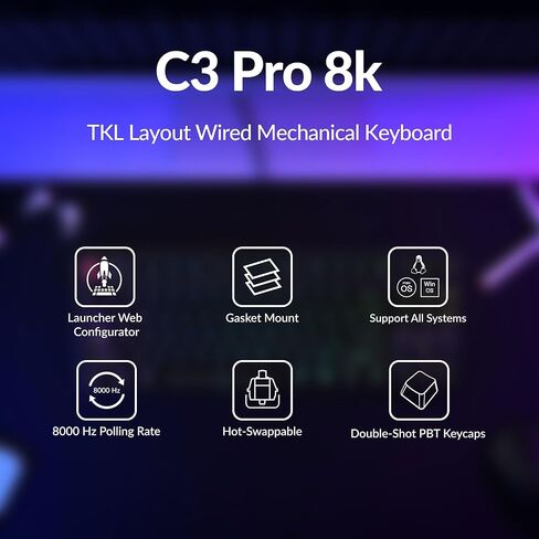 Keychron C3 Pro TKL 80% Wired Mechanical Keyboard, 8K Polling Rate, QMK/VIA Programmable, Hot-Swappable, RGB Backlit Shine-Through Keycaps, Super Banana Switch, for Windows/Mac in Saudi Arabia