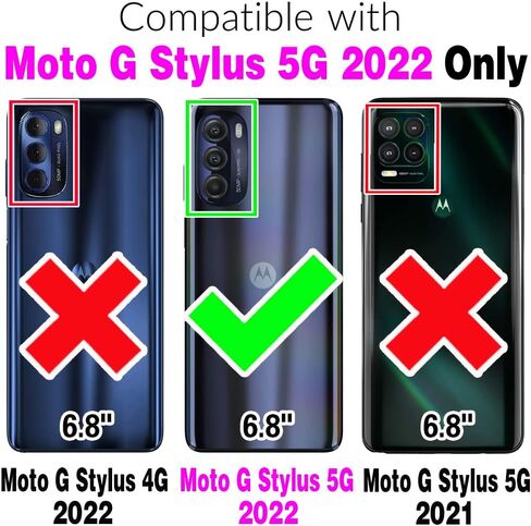 Asuwish Phone Case for Motorola Moto G Stylus 5G 2022 Zipper Wallet Detachable Cell Cover with Tempered Glass Screen Protector Wrist Strap Flip Card Holder Slot XT2215-1 XT2215-4 XT2215DL Women Black in Saudi Arabia