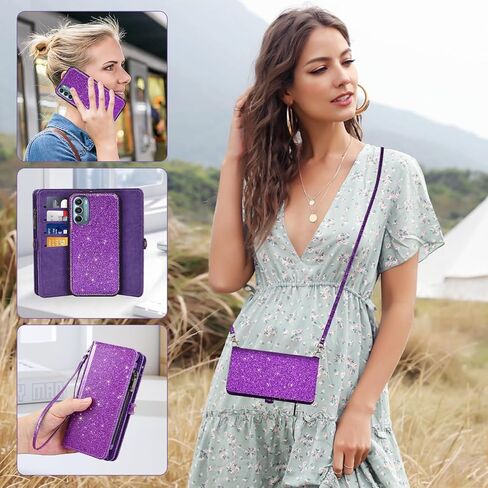 Asuwish Phone Case for Motorola Moto G Stylus 5G 2022 Zipper Wallet Detachable Cell Cover with Tempered Glass Screen Protector Wrist Strap Flip Card Holder Slot XT2215-1 XT2215-4 XT2215DL Women Black in Saudi Arabia