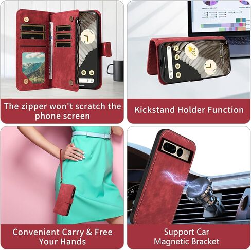 Asuwish Phone Case for Google Pixel 7 Pro 5G Zipper Wallet Detachable Magnetic Cover with Tempered Glass Screen Protector Crossbody Lanyard Card Holder Pixel7Pro Pixel7 XL Seven 7Pro 6.7 Girls Blue in Kuwait