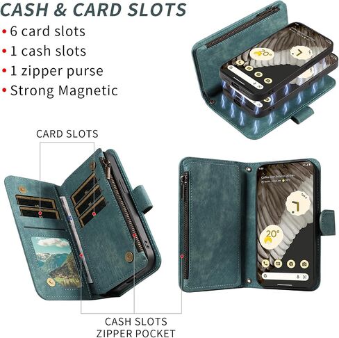 Asuwish Phone Case for Google Pixel 7 Pro 5G Zipper Wallet Detachable Magnetic Cover with Tempered Glass Screen Protector Crossbody Lanyard Card Holder Pixel7Pro Pixel7 XL Seven 7Pro 6.7 Girls Blue in Kuwait
