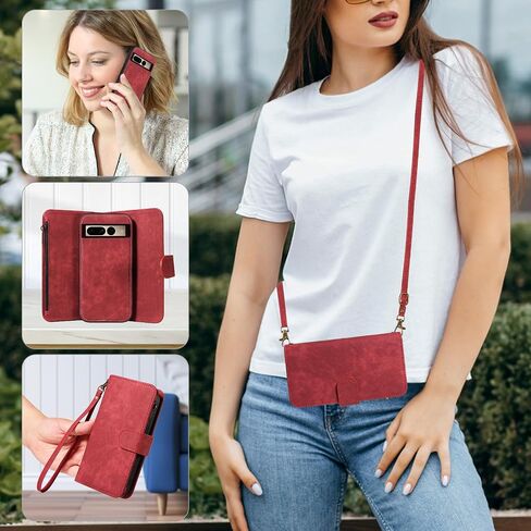 Asuwish Phone Case for Google Pixel 7 Pro 5G Zipper Wallet Detachable Magnetic Cover with Tempered Glass Screen Protector Crossbody Lanyard Card Holder Pixel7Pro Pixel7 XL Seven 7Pro 6.7 Girls Blue in Kuwait