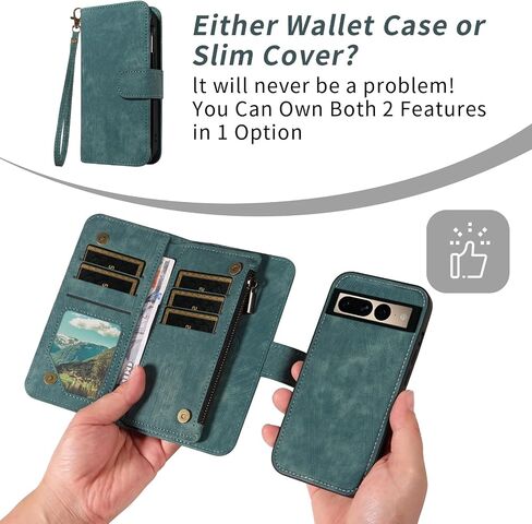 Asuwish Phone Case for Google Pixel 7 Pro 5G Zipper Wallet Detachable Magnetic Cover with Tempered Glass Screen Protector Crossbody Lanyard Card Holder Pixel7Pro Pixel7 XL Seven 7Pro 6.7 Girls Blue in Kuwait