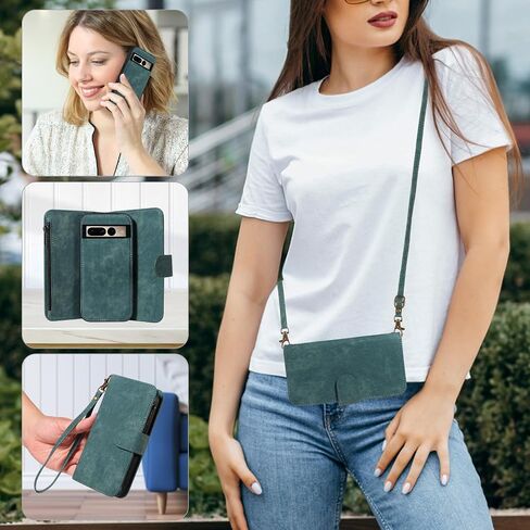 Asuwish Phone Case for Google Pixel 7 Pro 5G Zipper Wallet Detachable Magnetic Cover with Tempered Glass Screen Protector Crossbody Lanyard Card Holder Pixel7Pro Pixel7 XL Seven 7Pro 6.7 Girls Blue in Kuwait