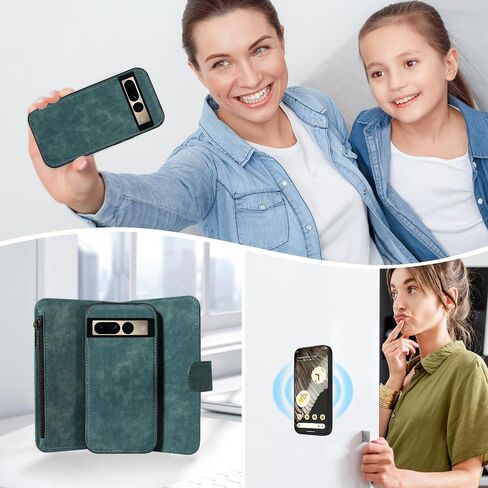 Asuwish Phone Case for Google Pixel 7 Pro 5G Zipper Wallet Detachable Magnetic Cover with Tempered Glass Screen Protector Crossbody Lanyard Card Holder Pixel7Pro Pixel7 XL Seven 7Pro 6.7 Girls Blue in Kuwait