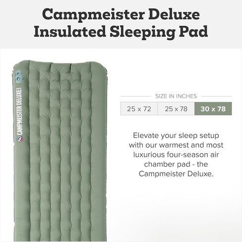 Big Agnes Campmeister Deluxe - منصة النوم المعزولة ، حصيرة قابلة للنفخ فائقة على التخييم ، حقائب الظهر المدمجة والمشي لمسافات طويلة ، 30 × 78 طويلة طويلة in Kuwait
