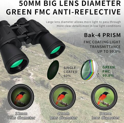 10 × 50 مناظير عالية الطاقة للبالغين-مناظير محترفة على نطاق واسع من مناظير PRISM PRISM مع BAK-4 PRISM مقاومة للضباب ، رؤية منخفضة الإضاءة لحفلات مشاهدة الطيور. in Saudi Arabia