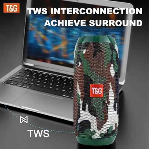 T&G Portable Bluetooth Speaker, IPX4 Waterproof Wireless Speaker with Subwoofer, Stereo Pairing – TG117 Camouflage in Kuwait