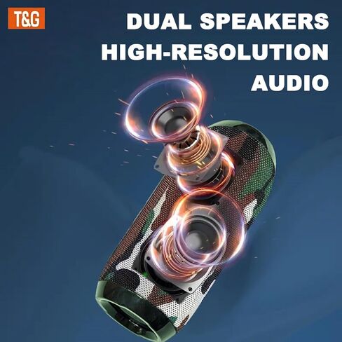 T&G Portable Bluetooth Speaker, IPX4 Waterproof Wireless Speaker with Subwoofer, Stereo Pairing – TG117 Camouflage in Kuwait