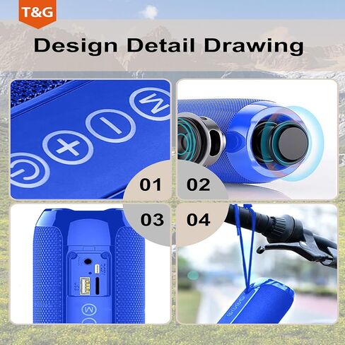 مكبر صوت بلوتوث المحمول T & G ، مكبر صوت لاسلكي IPX4 مقاوم للماء مع مضخم الصوت ، إقران ستيريو - TG117 التمويه in Kuwait