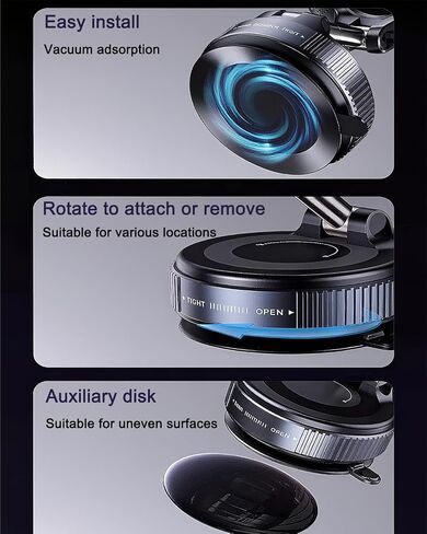 Spinning Vacuum Magnetic Phone Holder 15W Fast Wireless Charger for All Smartphones & All Car Models Holds Like Glue on Bumpy Roads! FCC Certified car Phone Mount Magnetic in Saudi Arabia