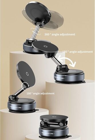 Spinning Vacuum Magnetic Phone Holder 15W Fast Wireless Charger for All Smartphones & All Car Models Holds Like Glue on Bumpy Roads! FCC Certified car Phone Mount Magnetic in Saudi Arabia