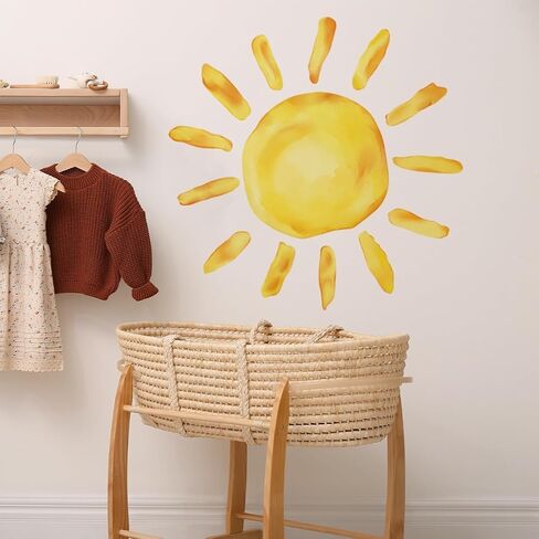 23.23x22.44 Inches Watercolor Boho Sun Wall Decals Yellow Sun Wall Stickers Removable Sunshine Art Decor for Baby Nursery Classroom Playroom Bedroom Kindergarten Wall Decor in Saudi Arabia
