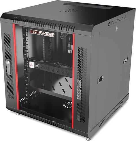 Network Data Cabinet - 12U Rack Mount - Wall Mount IT Rack - Locking - Server Rack - 18-Inch deep Data Rack - Server Rack Cabinet with POWERBAR/Fan/Shelf/FEET/for Servers - A/V – Equipment in Saudi Arabia