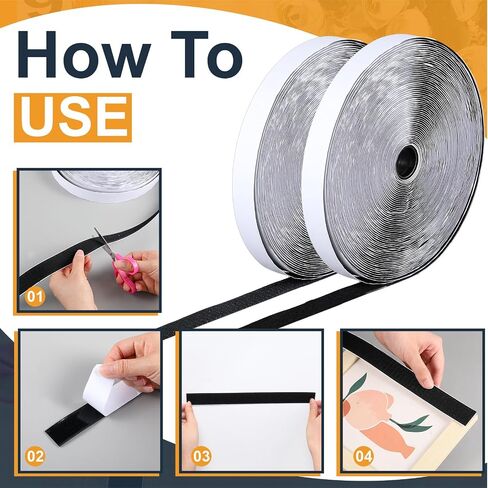 Maitys 4 Rolls 2 Inch x 82 Feet Hook and Loop Strips with Adhesive Glue Double Sided Tape Bulk Sticky Hook and Loop Tape Interlocking Nylon Fabric Strips Multipurpose Back Fastener, Black in Saudi Arabia